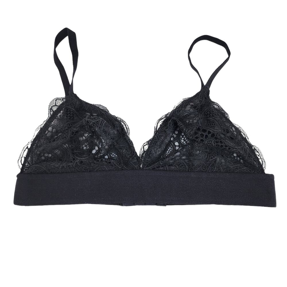 Lively The Long-Lined Lace Triangle Lined Unpadded Cup Bralette Black Size Large